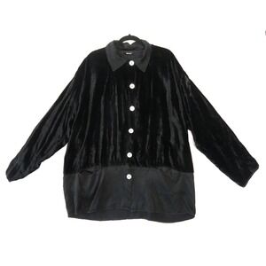 Whimsigoth Vtg 90s Y2K Black Velvet Rayon A La Mode Shirt Witchcore Grunge